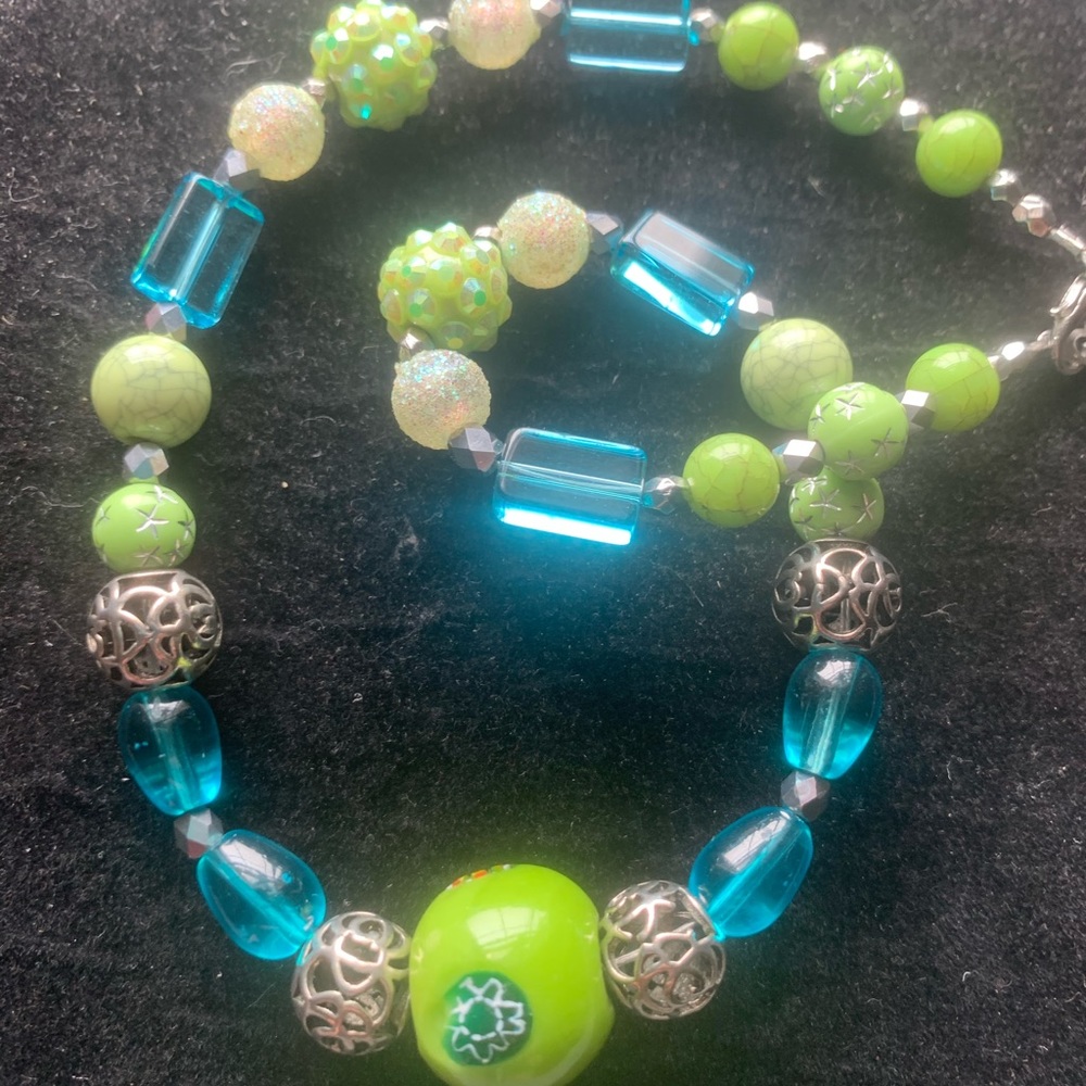 Vibrant Blue And Green Necklace